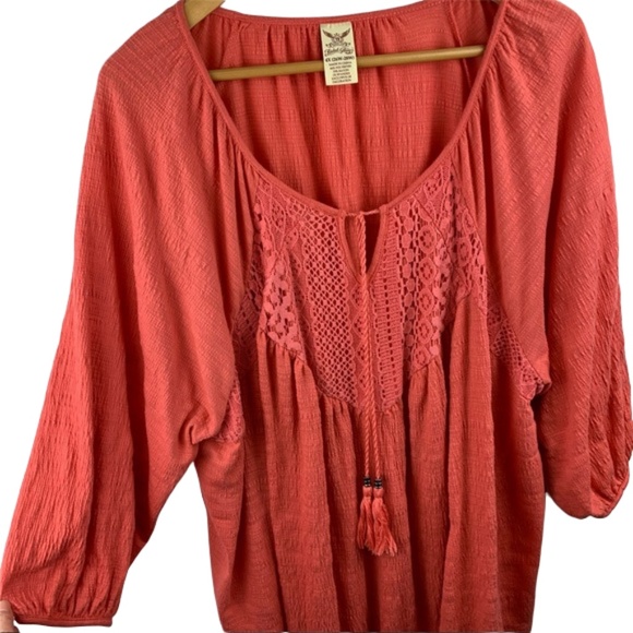 Faded Glory Tops - Faded Glory Women's Coral Tunic 3/4 Sleeve Knit Lace Blouse - Size 4X (26W-28W)